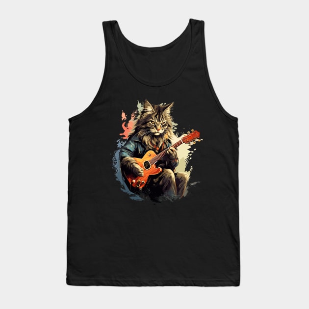 Maine Coon Cat Playing Guitar Tank Top by Graceful Designs